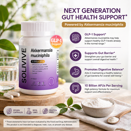 Akkermansia Muciniphila Probiotic – 10 Billion AFUs, GLP-1 Support, Gut Health Supplement, Vegan Capsules, Non-GMO, Gluten Free (60 Capsules)