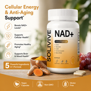 Solivive NAD+ Supplement 5-in-1 Formula – Resveratrol, CoQ10, Turmeric Curcumin & Niacin (B3) – Energy, Cellular Support & Anti-Aging – Non-GMO, Gluten-Free, Vegan Capsules – 60 Count